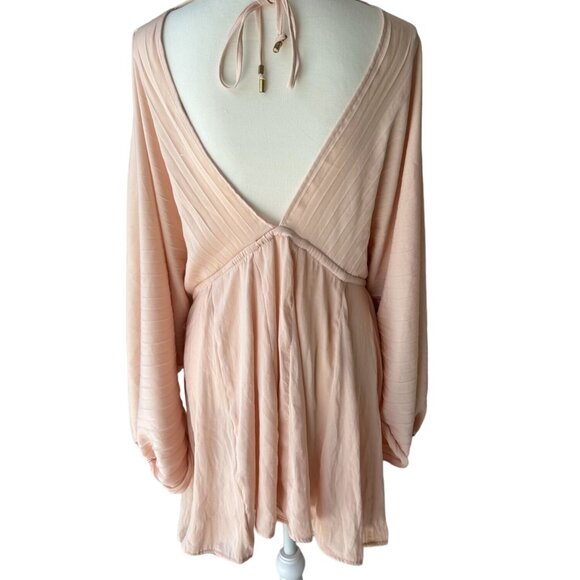 FREE PEOPLE Deep V Peach Gathered Dress Size XS - Picture 7 of 8